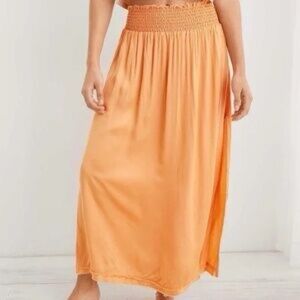 Aerie Raw Hem Silky Orange Maxi Skirt Size Small